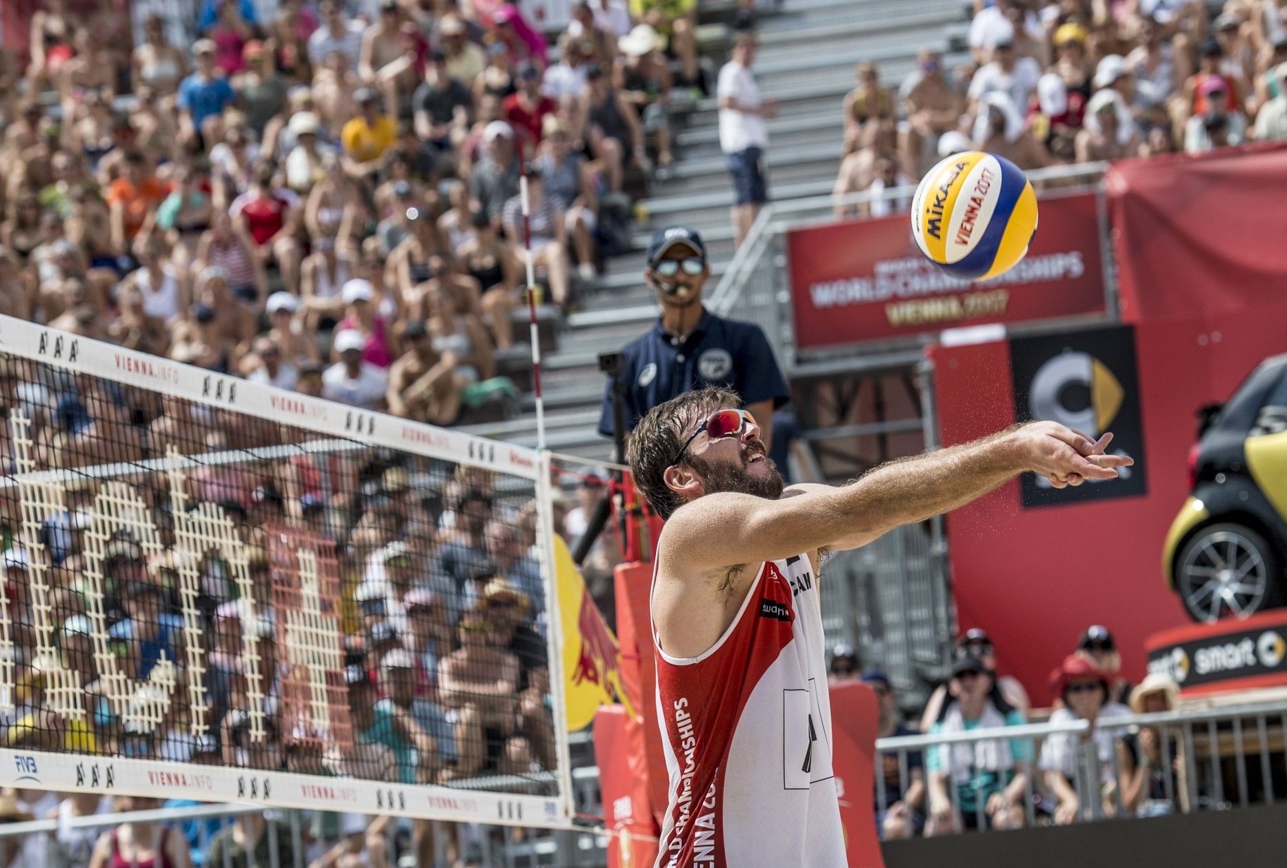Ben sets as a packed Red Bull Beach Arena looks on during the World Championships in Vienna